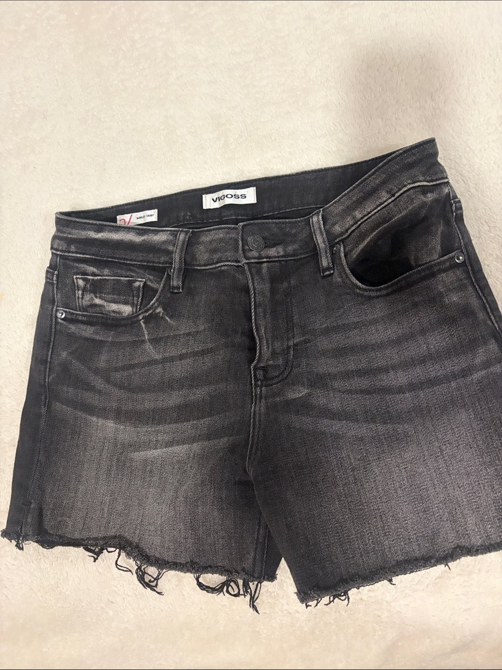 Vigoss Washed Black Denim Frayed Hem Shorts